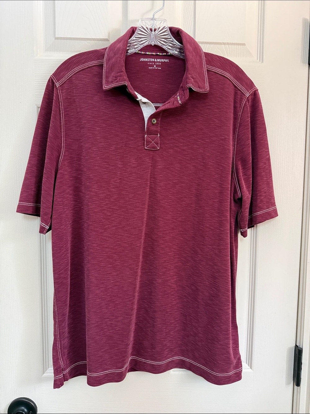 Johnston & Murphy Men's Maroon Short-Sleeve Polo